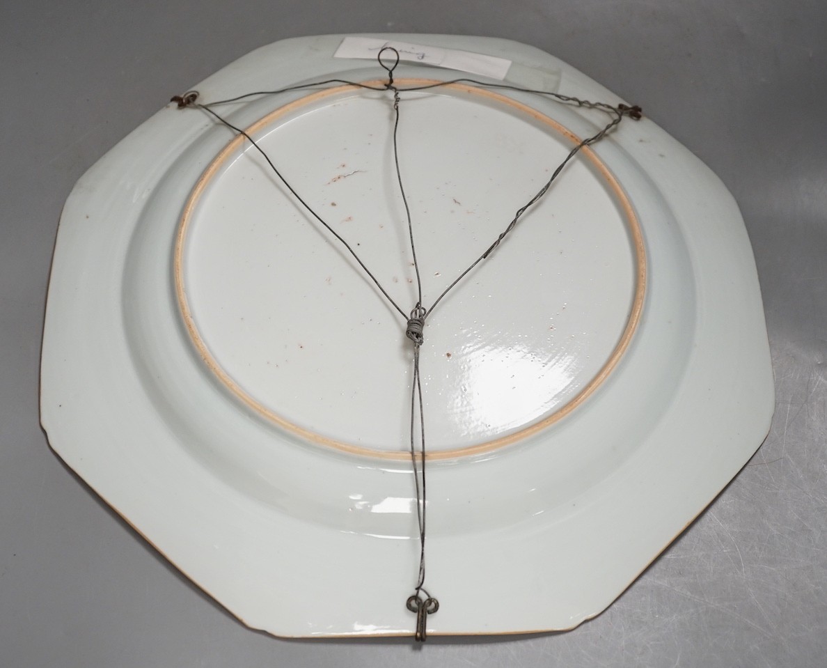 An 18th century Chinese export blue and white octagonal dish - 33cm diameter